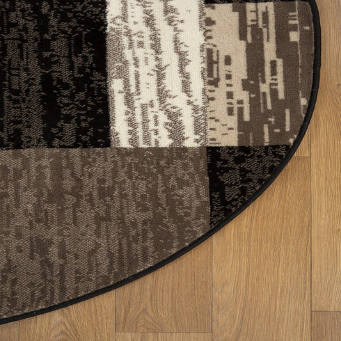 12' Black Brown And Beige Patchwork Runner Rug